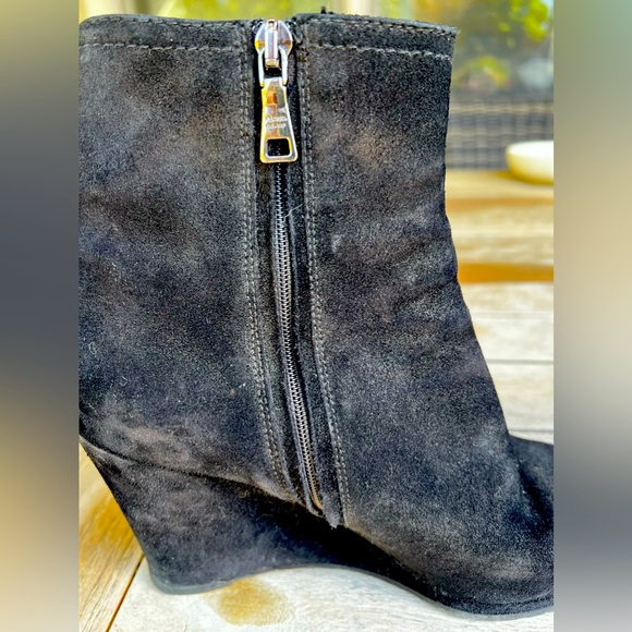 Prada Black Wedge Suede Ankle Booties - Picture 6 of 14